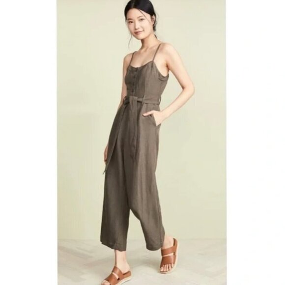 Rails Harper Button Front Cropped Linen Jumpsuit Olive Green - Picture 4 of 11